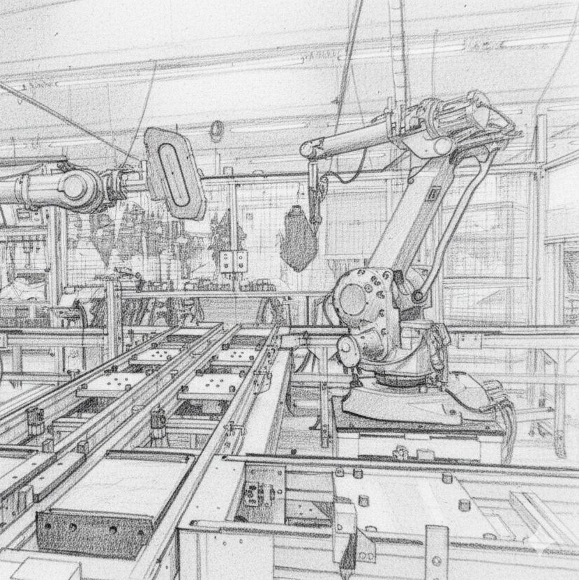 Roboterarme in einer Produktionslinie