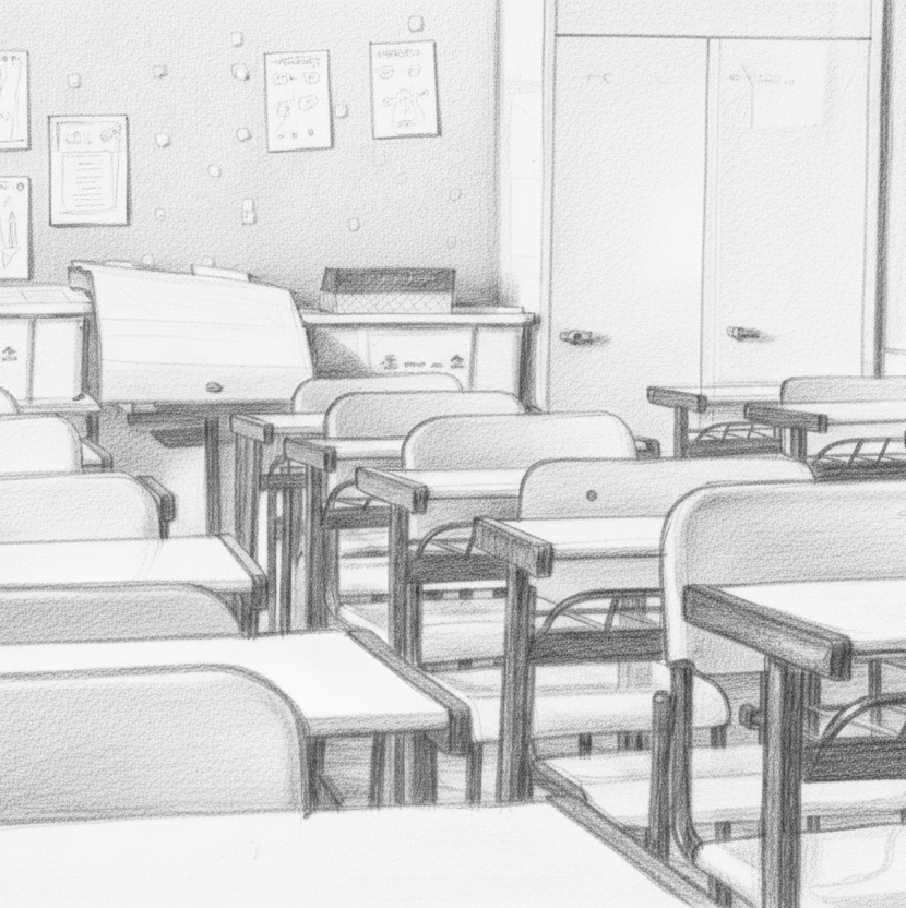 Bild eines leeren Klassenzimmers.