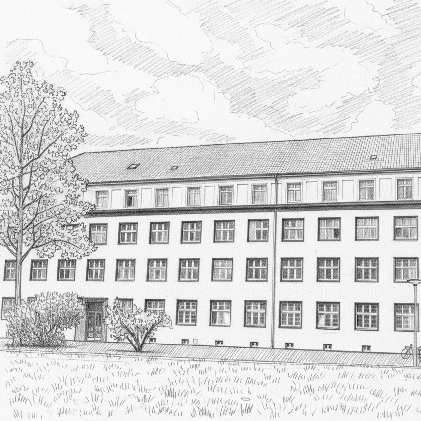 Ein mehrstöckiges Gebäude.